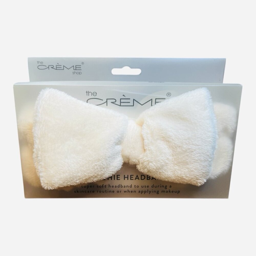 The Crème Shop Plushie Spa Headband White Bow Face Wash Makeup Skincare NWT